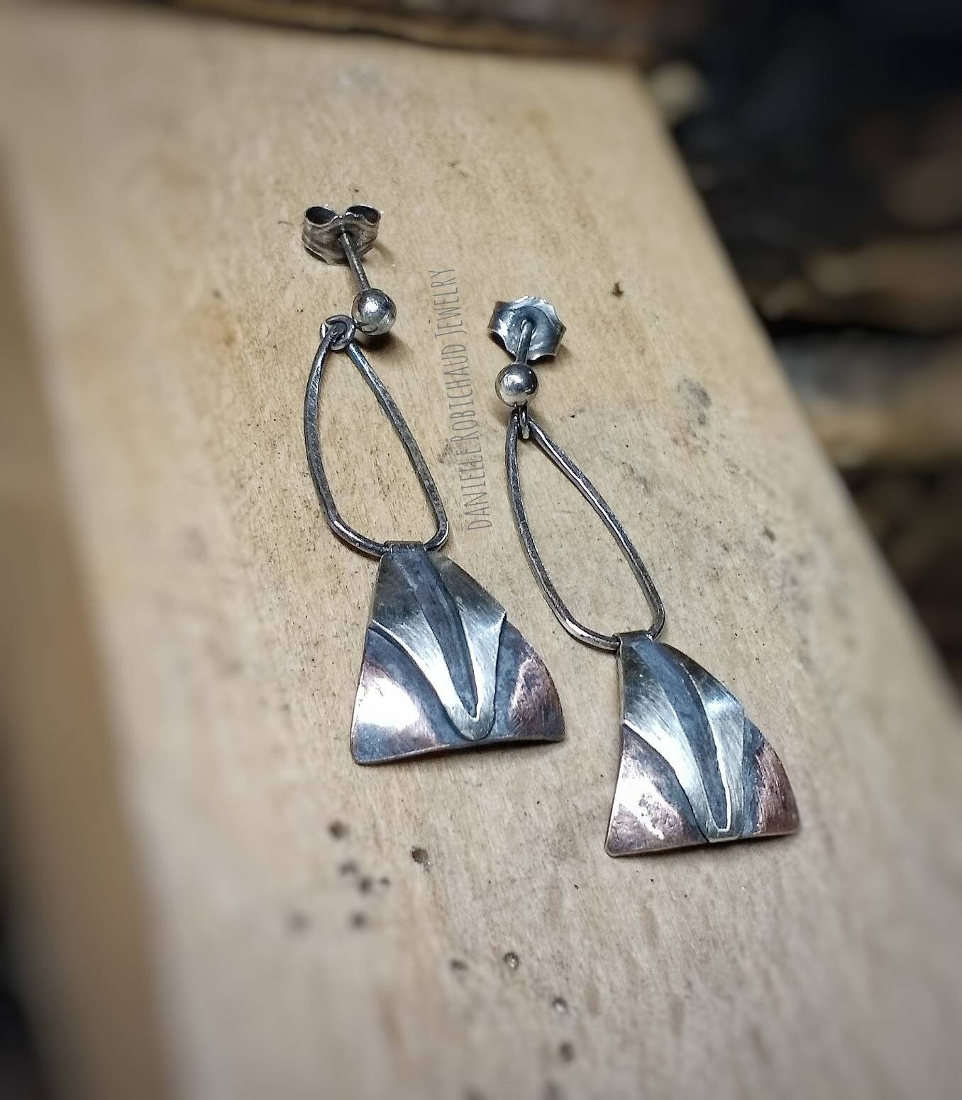 Handmade Art Deco Inspired Earrings Copper and Silver Dangle Etsy