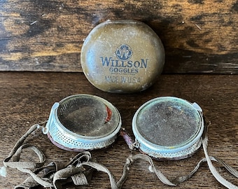 Antique Wilson Safety Goggles with Original Case: Steampunk Cosplay Glasses