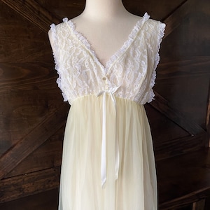 Vintage nightgown, lingerie, pale yellow nightie, sexy lingerie, sheer nylon and lace