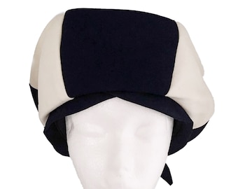 Vintage 1960s Navy & White Bubble Toque Hat: Women&#39;s Newsboy Style