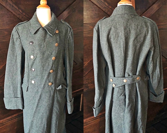Vintage Swiss Military Coat, Green/gray Wool Overcoat, Trench Coat ...