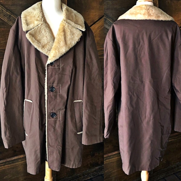 Vintage men's coat by John Blair, brown overcoat, faux fur lining, vintage menswear, approximate size L-XL