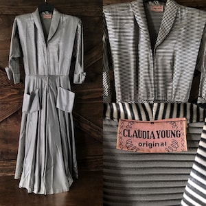 Vintage Claudia Young Original Dress, 1950's, Fit and Flair, Striped ...