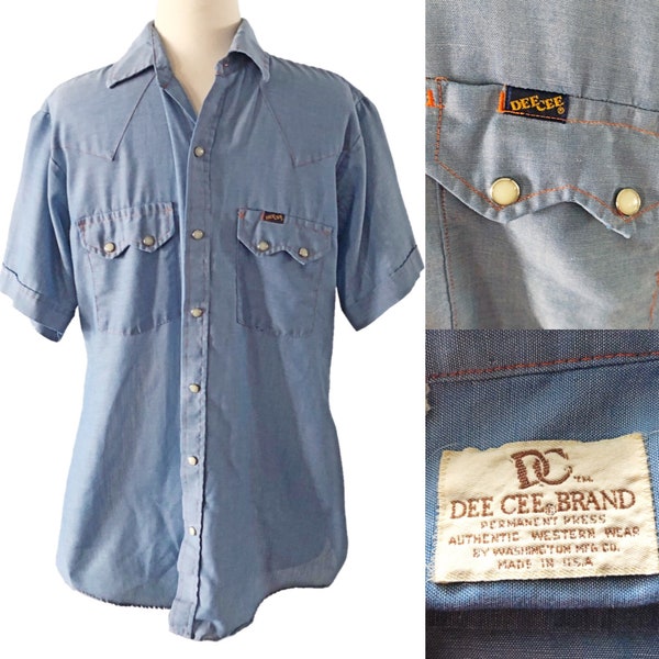 RESERVED Vintage men's short sleeve shirt, western wear, pearl snaps, by Dee Cee Brand, size 15 1/2