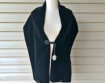 Vintage gothic shawl, black velvet opera coat, Mennonite made shawl, formal wrap