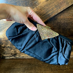 Vintage Ingber Geldbörse, schwarze Clutch-Tasche, Abendhandtasche, mit passender Klippverschluss-Wechselbörse, 1950er Jahre Zubehör, made in USA