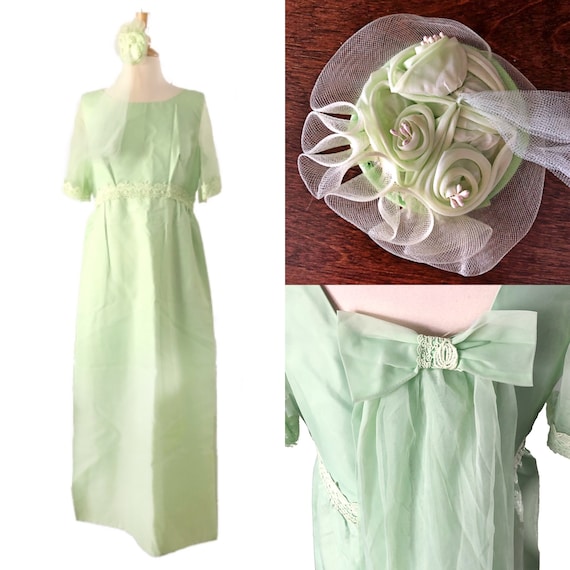 Vintage 1960's mint green bridesmaid dress, with … - image 1