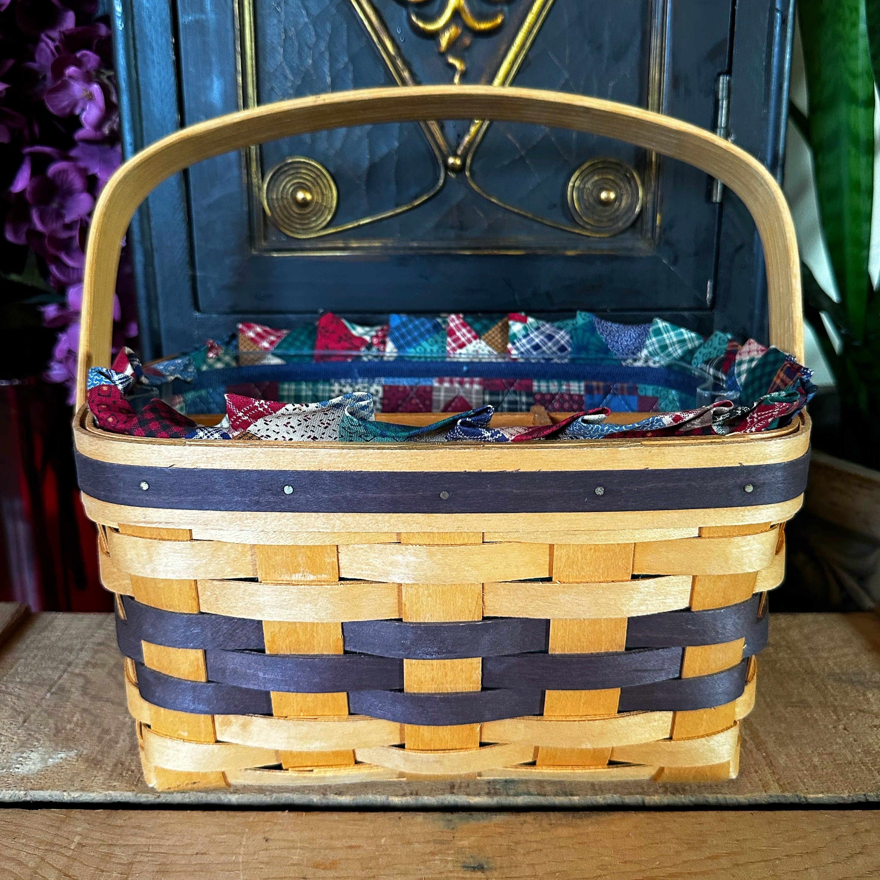 英ビンテージ　コテージ　ビスケット入れ#2 Vintage handmade basket caddy, Royce Craft baskets, signed