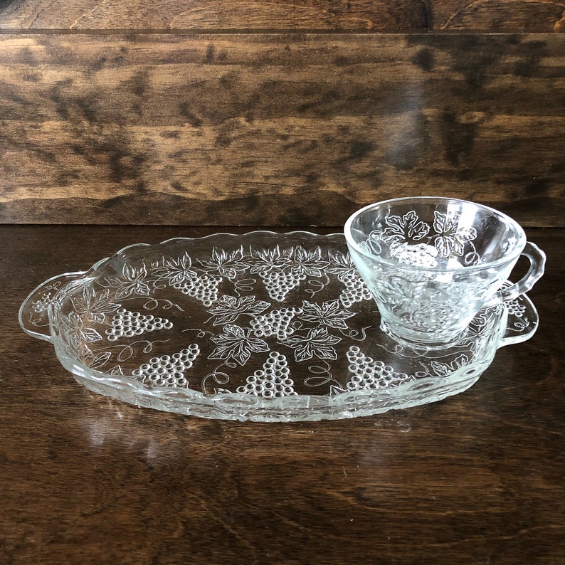 2 Vintage Anchor Hocking Glass Snack Serving Set Two Sets in Etsy
