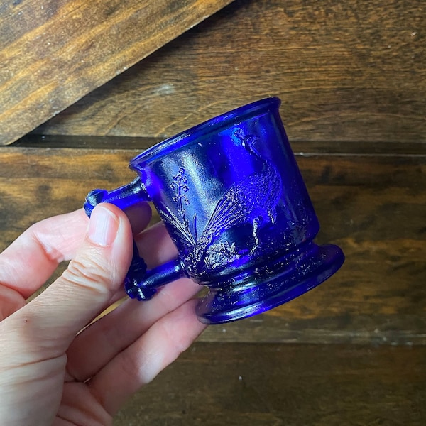 Vintage cobalt blue glass mug, child's mug by Boyd, crystal art glass, collectable glass