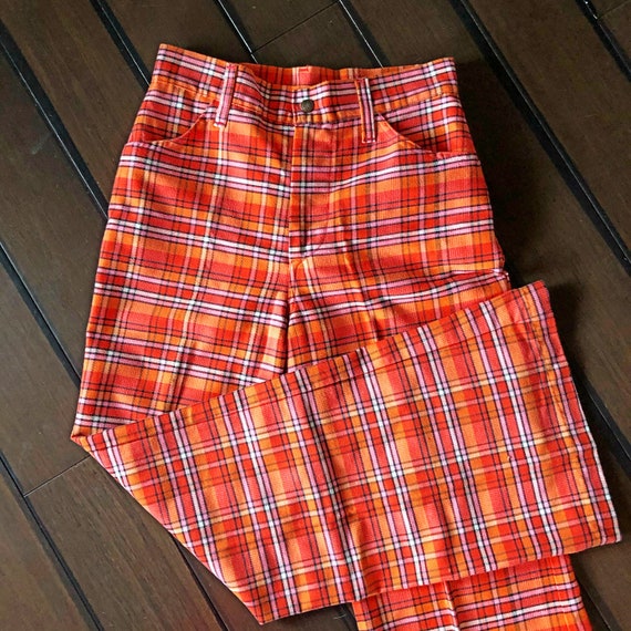 Vintage plaid bell bottoms, high waisted, 1970's p