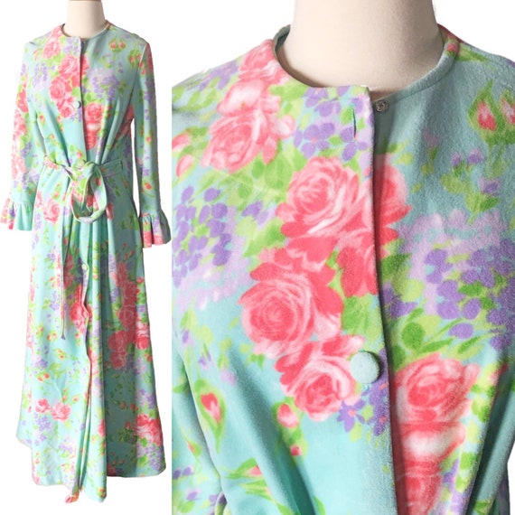 Vintage robe by Van Raalte, floral, velour 1960's… - image 1