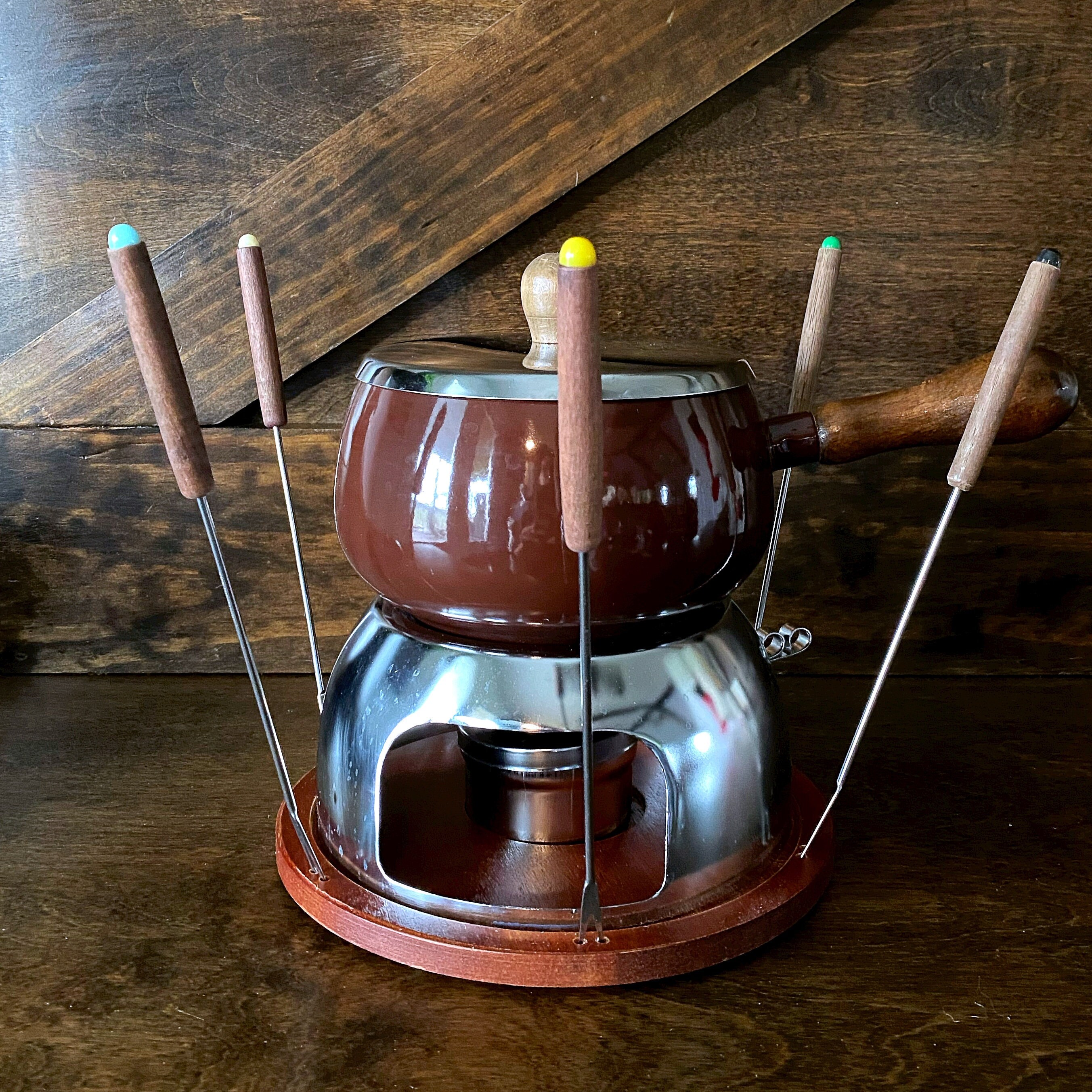 Vintage Classics Mini Fondue Pot with 2 Forks. Chocolate Fundue Set for  Two.