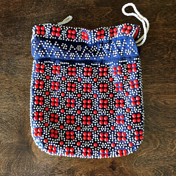 Vintage Beaded Wristlet Purse: 1970s Boho Reversi… - image 1
