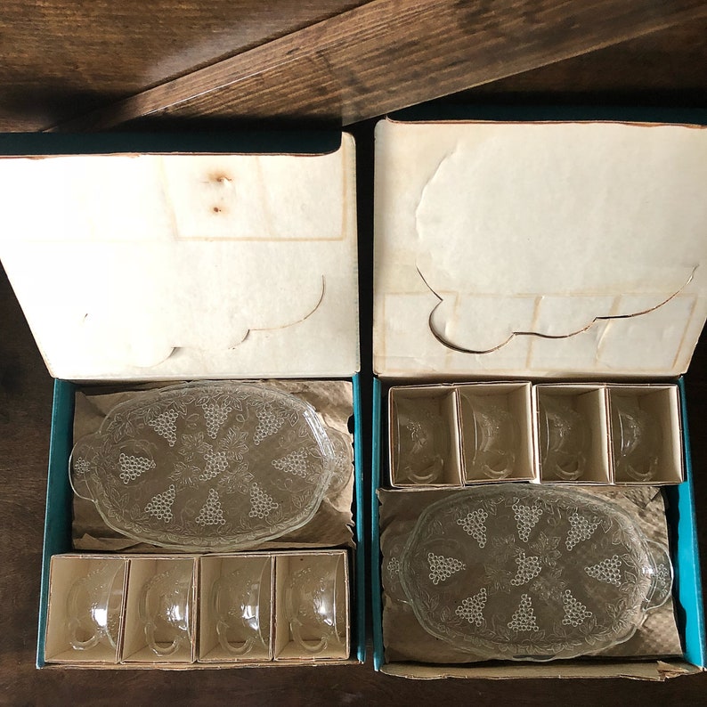 2 Vintage Anchor Hocking Glass Snack Serving Set Two Sets in Etsy