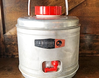 Vintage Poloron-koeler uit de jaren 50, aluminium, geïsoleerde drankcontainer, Featherflite Vacucel, Made in the USA, picknickkan