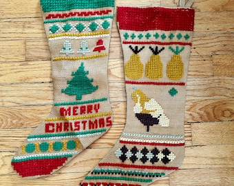 Vintage Christmas stockings, burlap, rustic Christmas, farmhouse Christmas, cottagecore Christmas