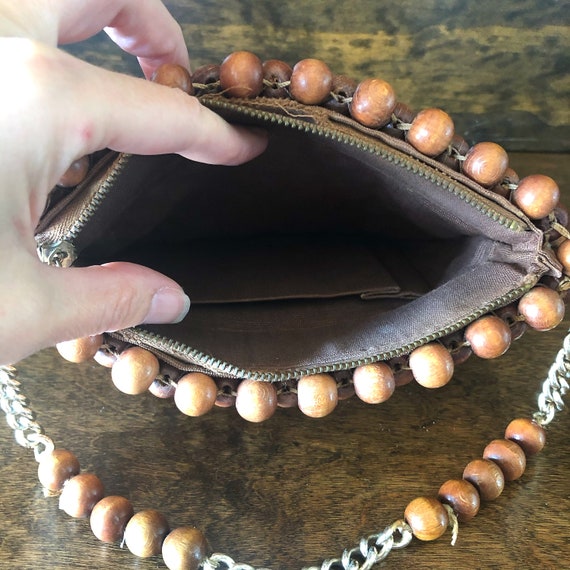 Vintage bead handbag, wood beaded purse, 1960's s… - image 5