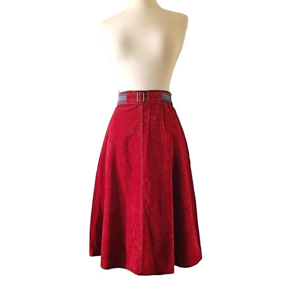 Vintage velvet skirt, 1970's A-line skirt, high w… - image 2