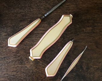 Antique Celluloid Manicure Set: Pink Cream Vanity Decor