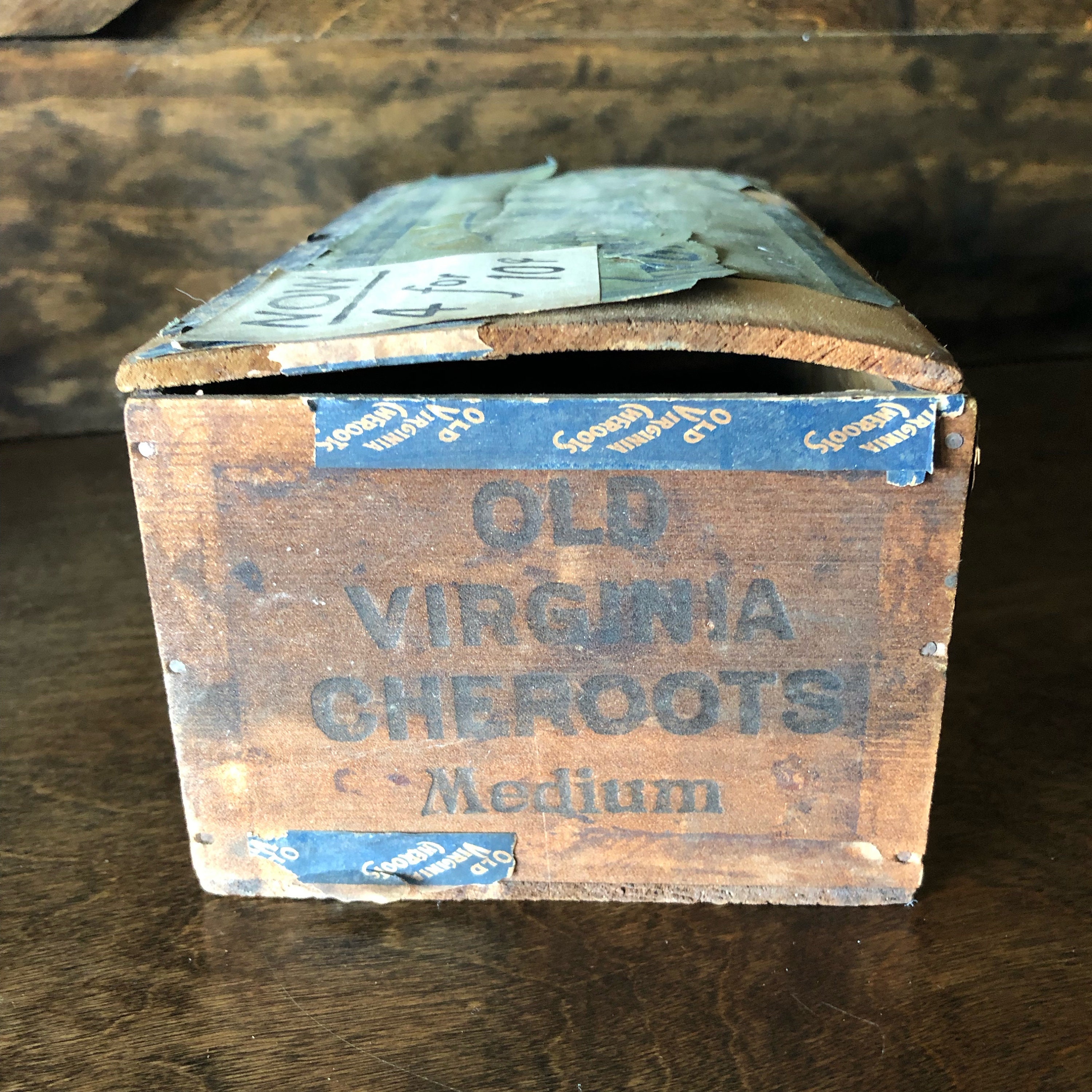 Antique Old Virginia Cheroots Wood Cigar Box, 1917 Tobacco Advertising ...