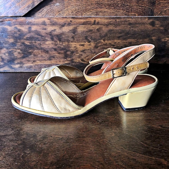 Vintage sandals, yellow leather, sling back, open… - image 2