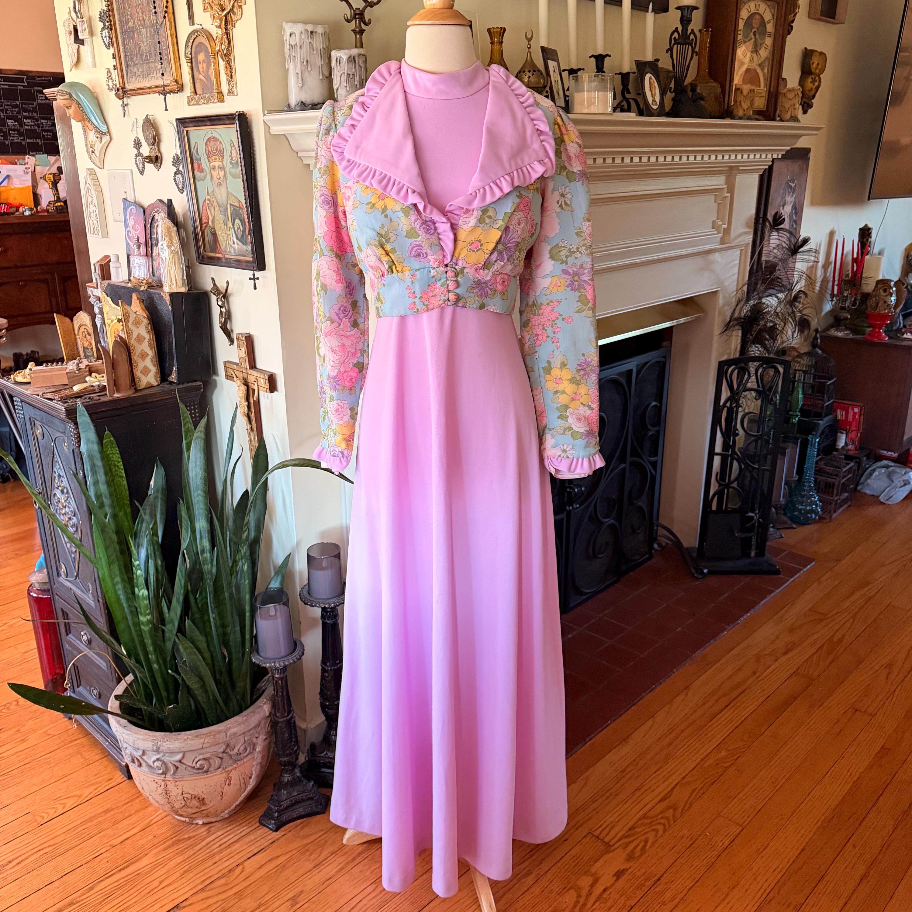 knee length dresses for ladies Long Sleeve Printed Modest Maxi Dress main image 1