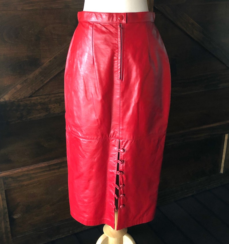 Vintage red leather pencil skirt 1980's skirt size 8 | Etsy