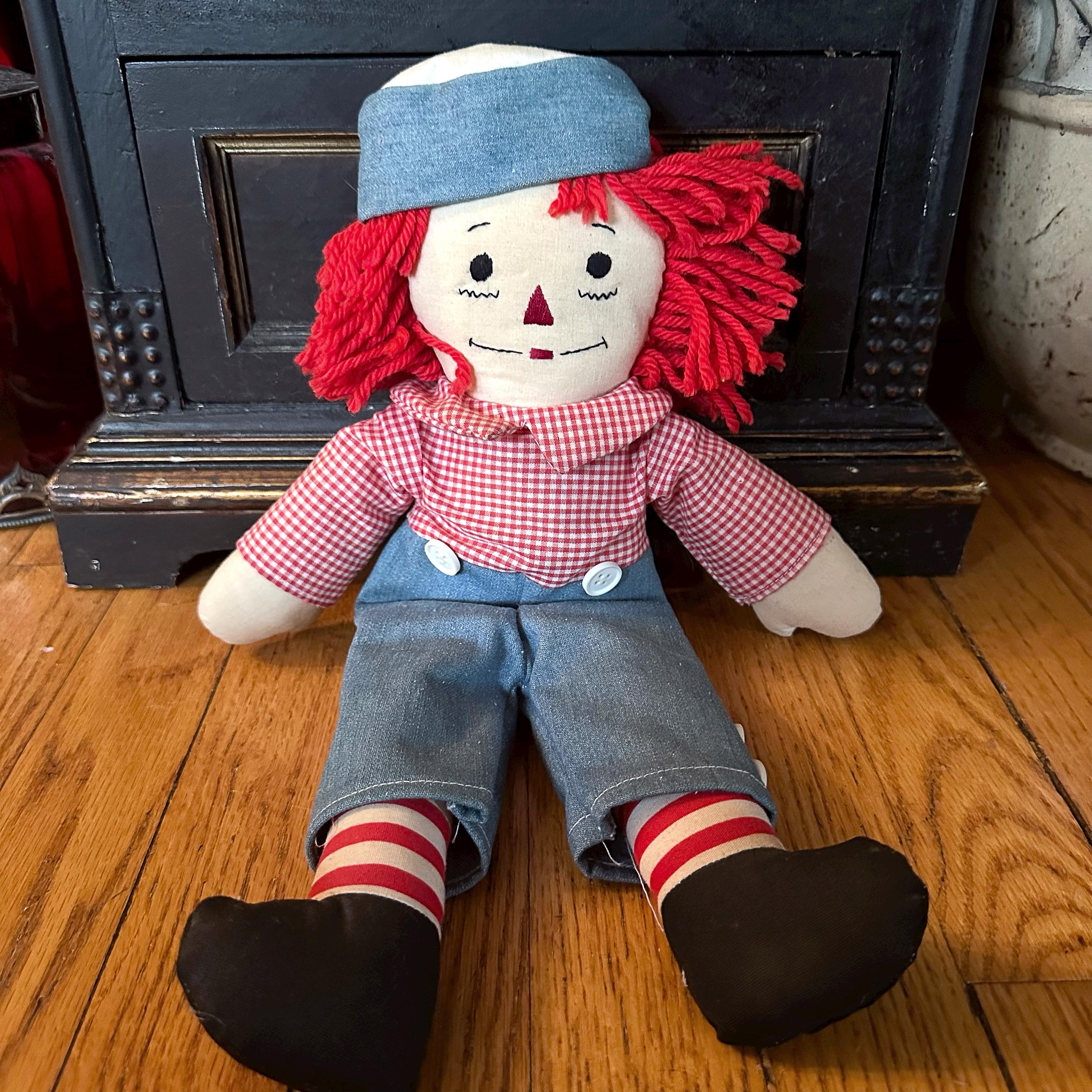 Vintage Raggedy Andy Doll: Embroidered Heart, Denim Hat - Etsy
