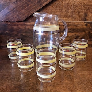 Vintage Mid-Century Pitcher and Glass Set: Yellow & Gold Serving Set