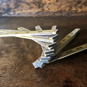 Vintage Folding Ruler, Yellow Extension Wood Ruler, Brass Sliding ...