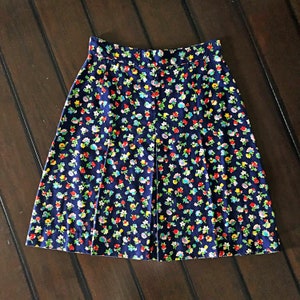 Vintage A-line skirt, floral design, pleats, colorful flowers, summer skirt, boho fashion