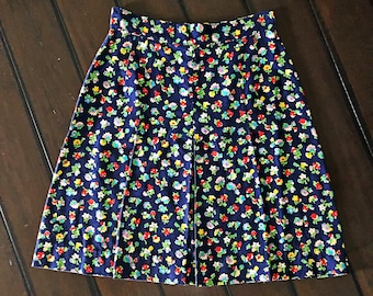 Vintage A-line skirt, floral design, pleats, colorful flowers, summer skirt, boho fashion