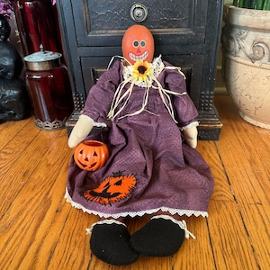 Vintage Volkskunst Halloween Puppe: Kürbis Kopf, Landhaus Dekor