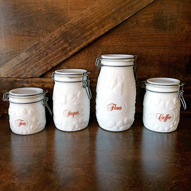 Vintage set of milk glass canisters by Wheaton Country Etsy