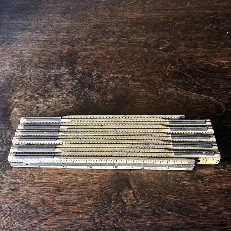Vintage Folding Ruler Yellow Extension Wood Ruler Brass | Etsy