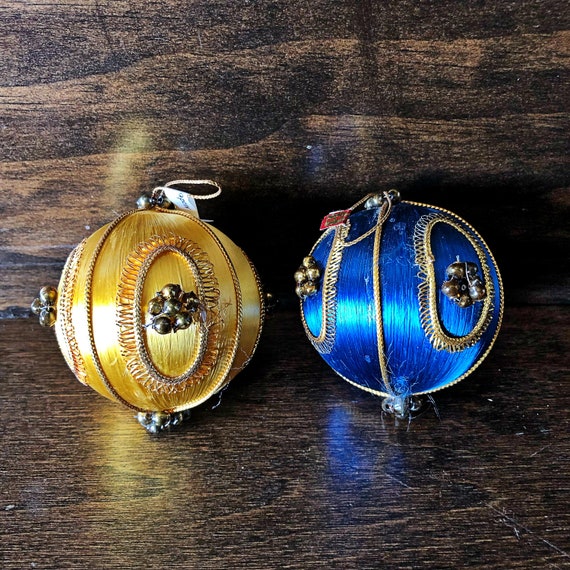 Vintage satin ball ornaments, mid century Christmas bulbs, made in Japan, midcentury Christmas decor