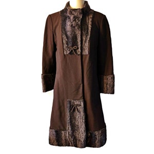 Vintage 1950s Shagmoor Princess Coat: Brown Fur Trim, Bow Detail