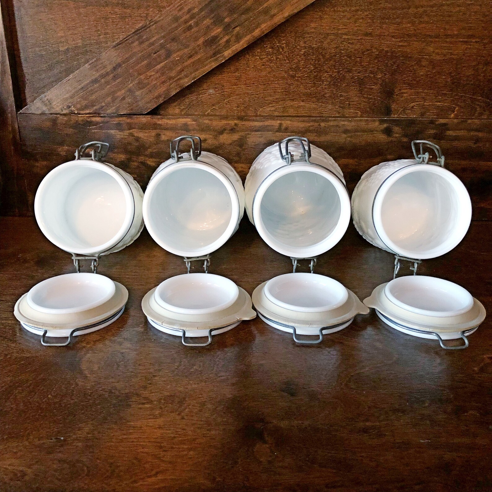 Vintage set of milk glass canisters by Wheaton Country Etsy