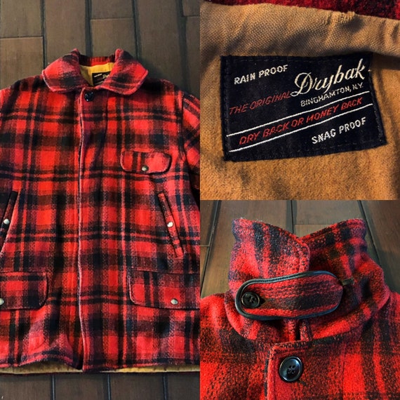 Vintage hunting jacket by Drybak, 1950's red/blac… - image 1