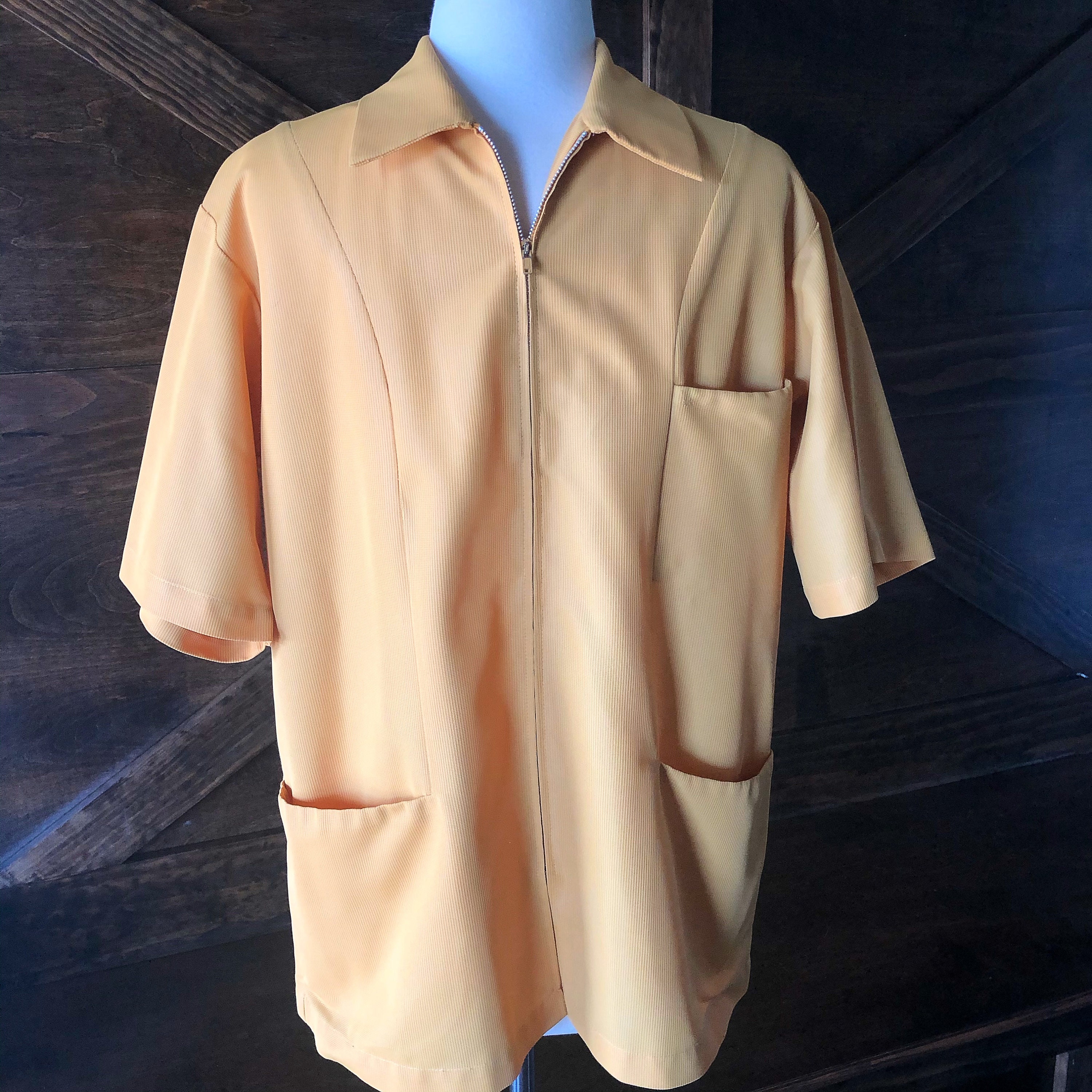 Vintage Men's Shirt Zip Front Barber Shirt Uniform Etsy