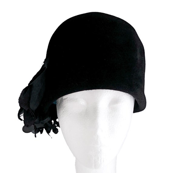Vintage black fur cloche hat, 1960s, retro fashion