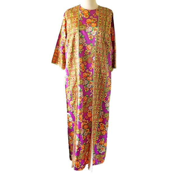 Vintage floral maxi dress, 1960's psychedelic, bu… - image 2