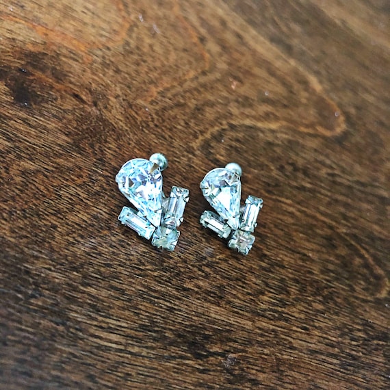 Vintage Rhinestone Screw Back Earrings: Mid Century Glam