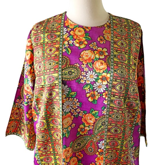 Vintage floral maxi dress, 1960's psychedelic, bu… - image 3