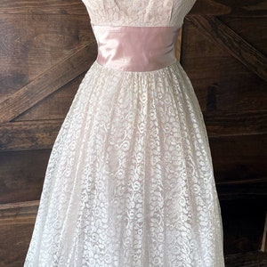Vintage 1950's Dress, Tea Length, Lace Overlay, Fit and Flare, Semi ...