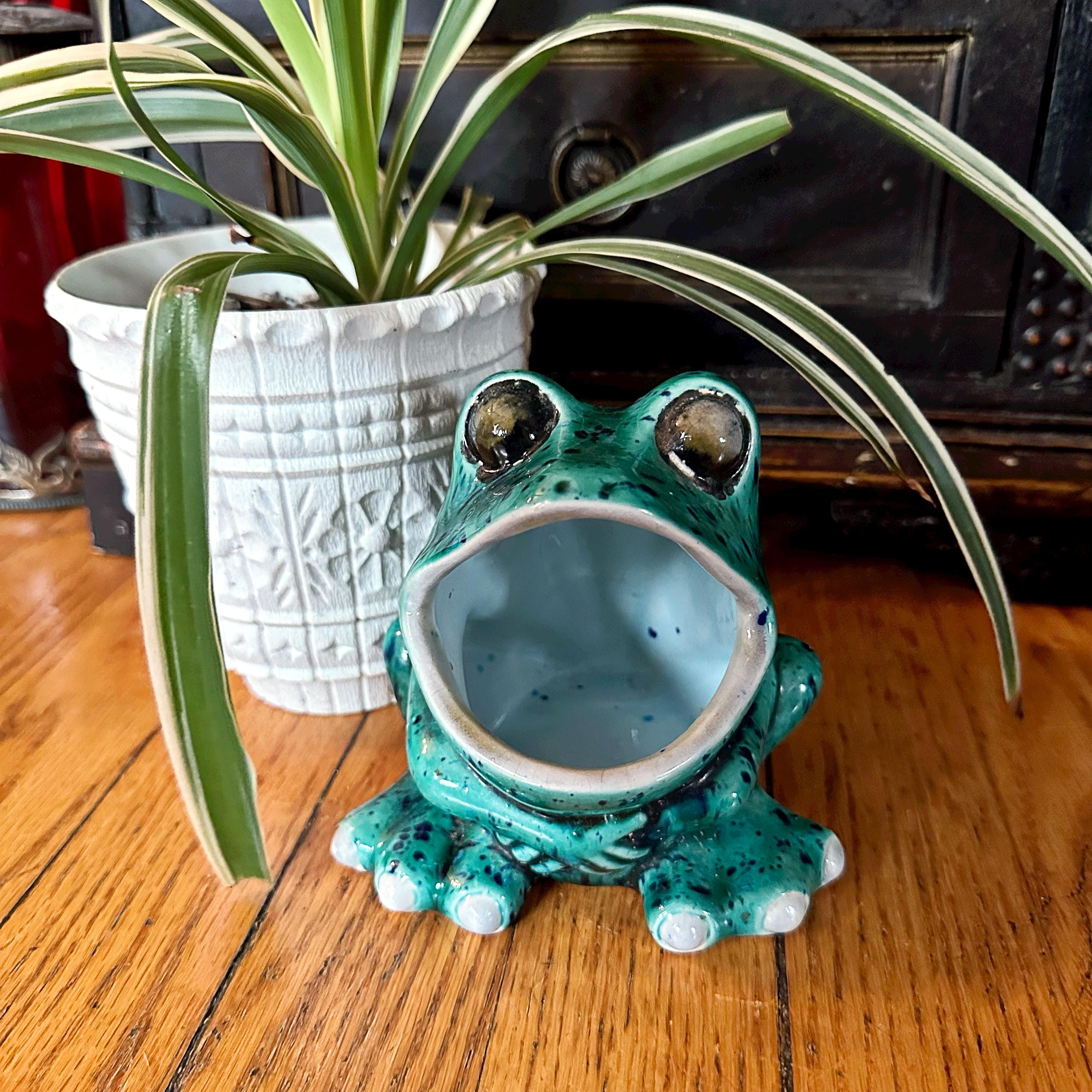 Vintage Ceramic Frog Scrubby Holder, Vintage Kitchen Decor