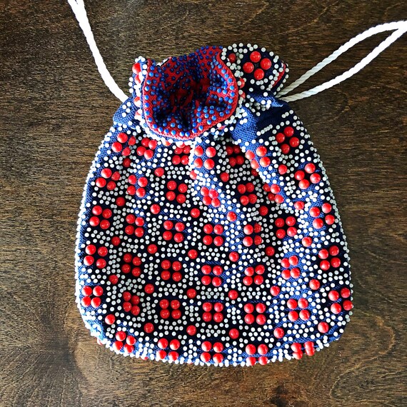 Vintage Beaded Wristlet Purse: 1970s Boho Reversi… - image 2