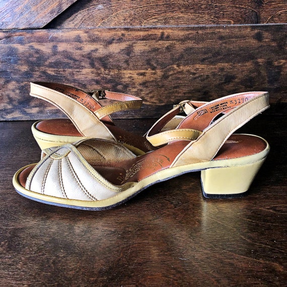 Vintage sandals, yellow leather, sling back, open… - image 8