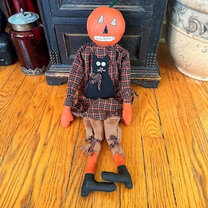 Vintage Folk Art Halloween Puppe: Primitive Jack O &#39;Lantern Dekoration
